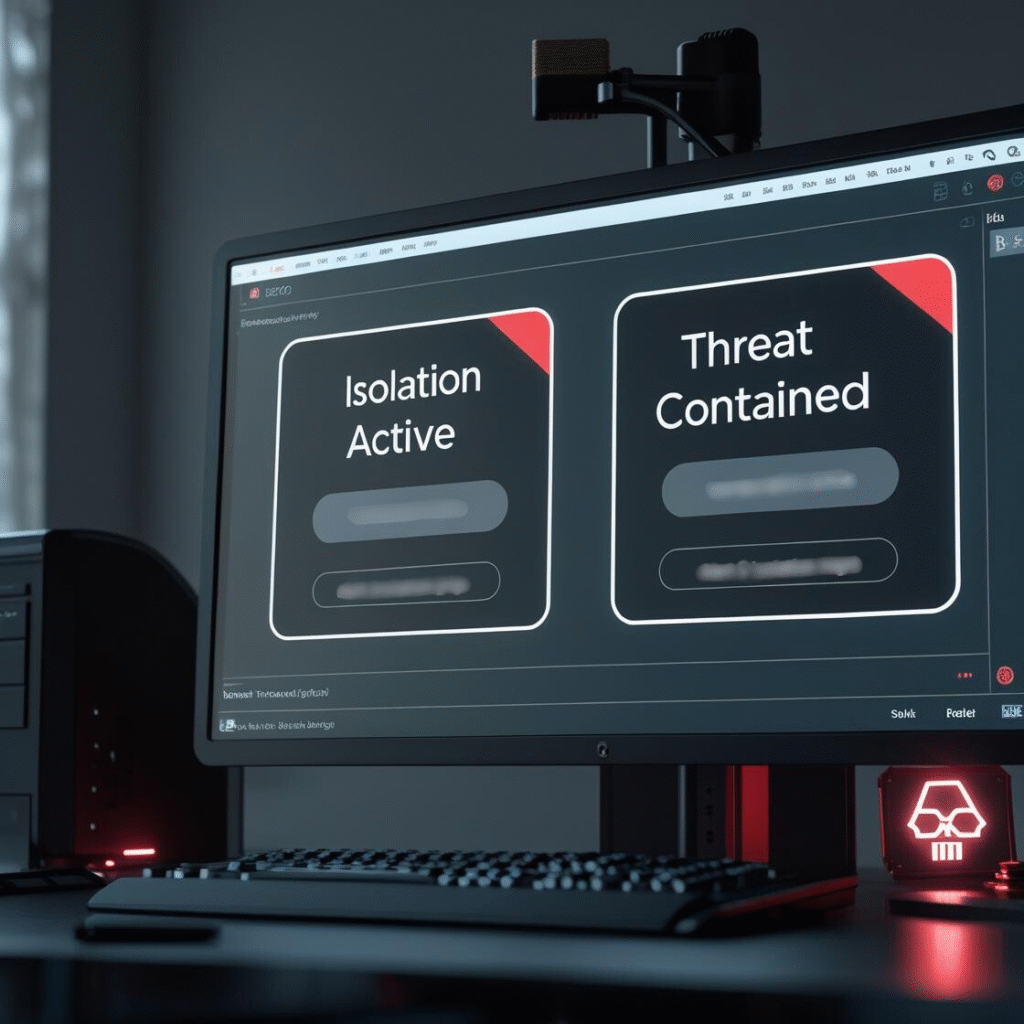 Security incident isolated on a vendor-neutral SOC dashboard at a workstation. Security incident isolated on a vendor-neutral SOC dashboard at a workstation.